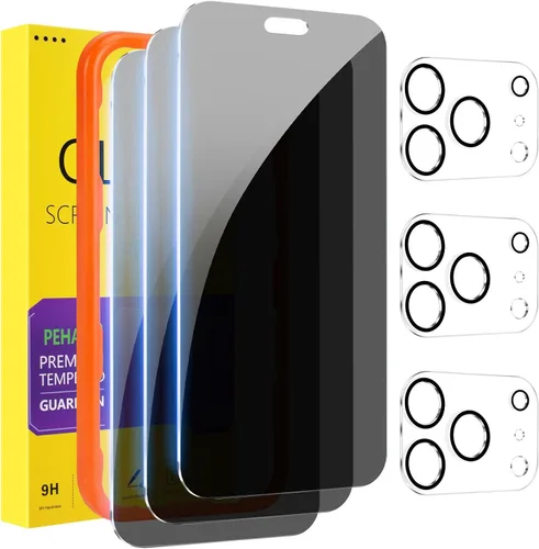 Vista 29 de PEHAEL - Paquete de 2 + 2 protectores de pantalla de privacidad para iPhone, protector de lente de cámara, cobertura completa, vidrio templado