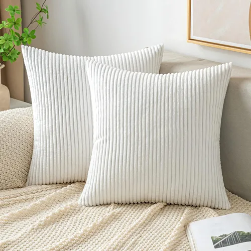 Vista 32 de EMEMA Fundas de Cojines Decorativos de Pana Suave a Rayas Cuadradas, Fundas de Almohadas de Primavera para Sofá, Dormitorio, Silla, Automóvil 16 x