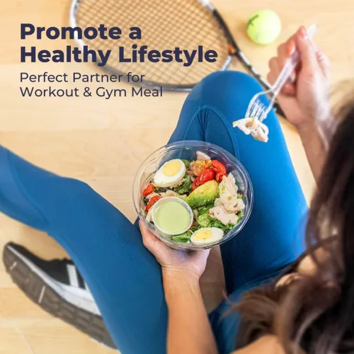 Vista 7 de Fit Meal Prep 50 unidades 18 onzas Tazones desechables de plástico transparente para ensalada con tapas herméticas - Para llevar para almuerzo