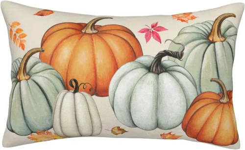 Vista 3 de JOOCAR Fundas de almohada de calabazas azules de 12 x 20 pulgadas, funda de almohada lumbar de otoño, decoración de Acción de Gracias, fundas