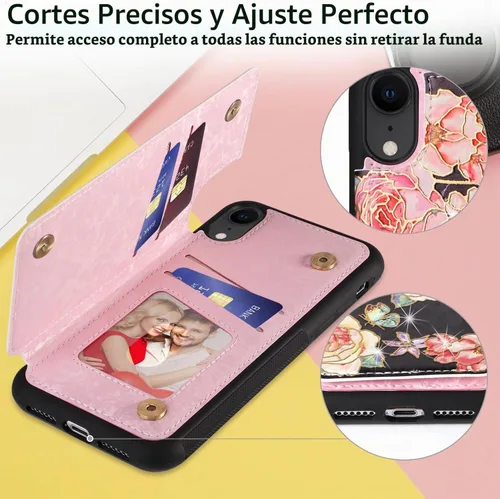 Vista 6 de UEEBAI Funda tipo cartera para iPhone 13 con tarjeteros, piel sintética, diseño floral, función atril, bloqueo RFID, doble cierre magnético, funda