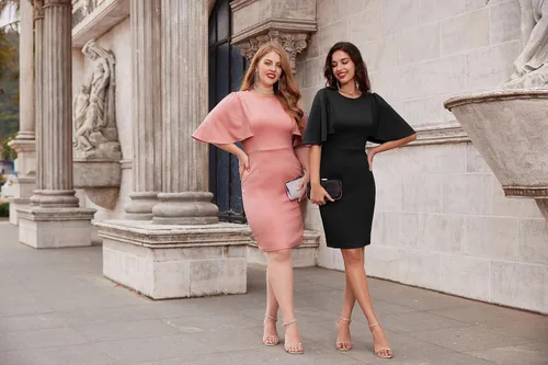 Vista 2 de GRACE KARIN - Vestido entallado con falda de tubo y mangas 34 con volantes para mujer, diseño de negocios
