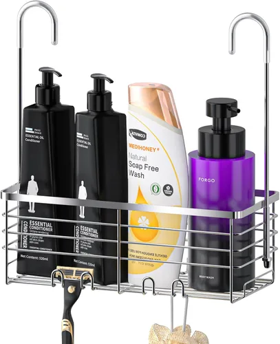 Vista 8 de SHANSHUI Organizador de Ducha Colgante, Organizador Doble para Baño, Cesta Organizadora de Ducha, Soporte para Champú, Estante de Ducha sobre Puerta