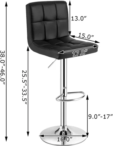 Vista 3 de Juego de 2 sillas de bar, taburetes de bar modernos giratorios ajustables sin brazos, altura de mostrador, taburetes de bar de piel sintética