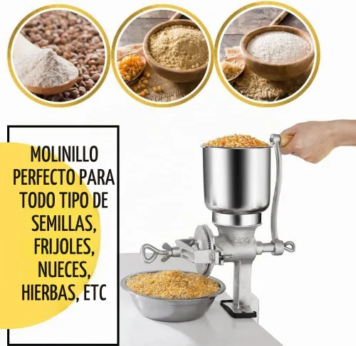 Vista 5 de Molino de grano de maíz para grietas a mano, molinillo manual, molinillo de alimentos, molino de granos de hierro para maíz, café, alimentos, trigo
