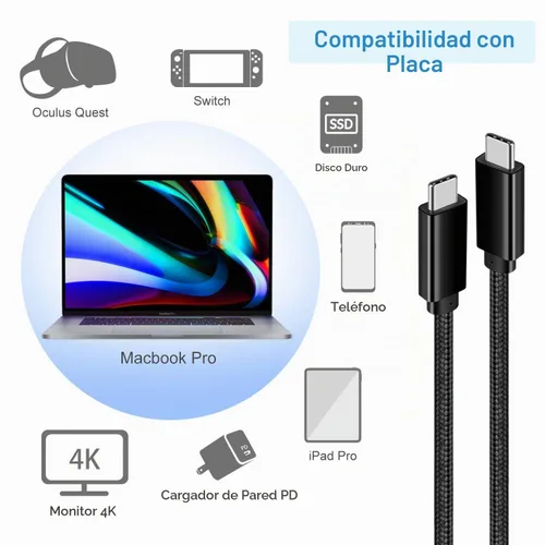 Vista 7 de Cable corto USB C a USB C de 1.5 pies, 100 W 3.1 Gen2, cable de carga rápida de 10 Gbps de transferencia de datos para disco duro SSD, MacBook