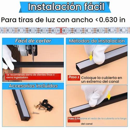 Vista 6 de Muzata Paquete de 10 difusores lechosos de canal de tira LED negro de 3.3