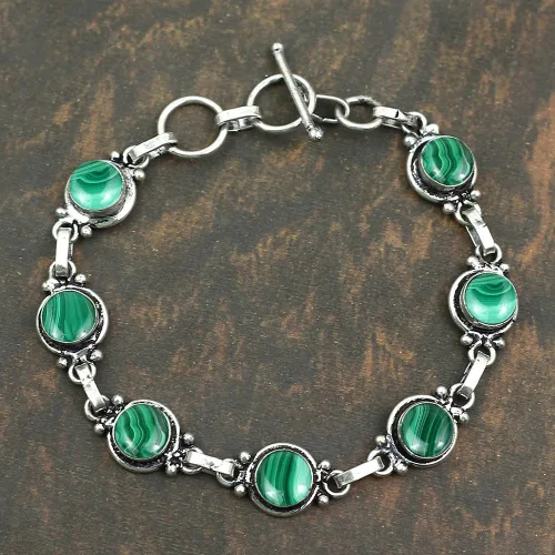 Vista 101 de Round Shape Natural & Synthetic Gemstones Silver Plated Bracelets for Women - Vintage Bohemian Style Handmade Birthstone Adjustable Link Bracelet