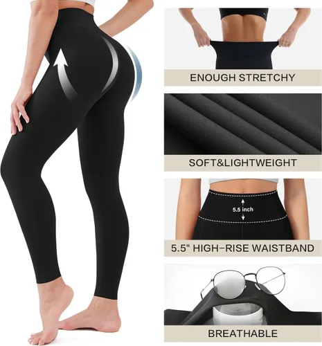 Vista 5 de Blisset Paquete de 3 leggings de cintura alta para mujer con bolsillos, pantalones de control de abdomen suaves y activos para yoga, correr y uso