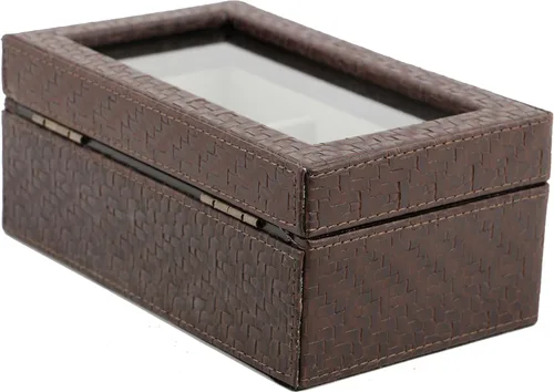 Vista 5 de Caja de reloj de cuero con patrón de cuadros ejecutivo y estuche de eslabones y organizador de almacenamiento de anillos para hombre, joyero