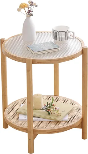 Vista 11 de Tiita 2 Pack Mesa Auxiliar Redonda Mesa de Centro Mesa Lateral de 2 Niveles Mesa de Noche/Mesa de Acento Pequeña de Hierro Mesa de Café para Sala