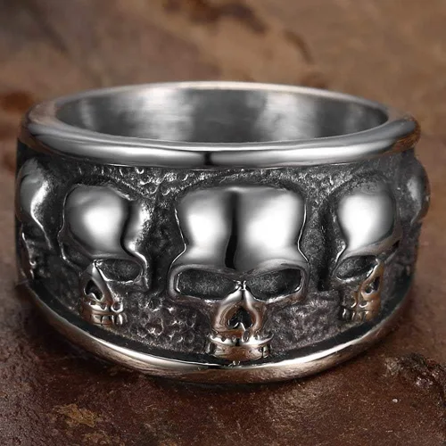 Vista 3 de Jude Jewelers Anillo retro vintage de acero inoxidable gótico con calavera de muerte, esqueleto de la muerte, cóctel, fiesta, motero, declaración