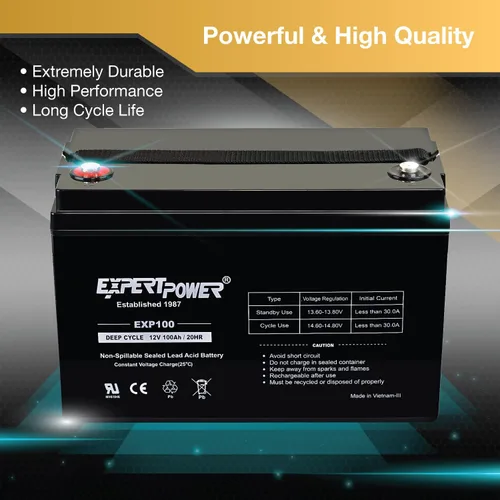 Vista 4 de ExpertPower Paquete de 2 baterías de plomo selladas AGM de energía eólica solar de 12V 100Ah