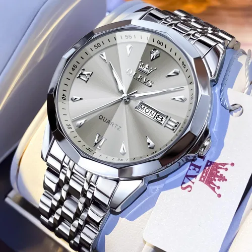 Vista 7 de OLEVS Reloj para hombre de acero inoxidable, cronógrafo, cara grande, fácil de leer, relojes analógicos de cuarzo de lujo, impermeables, con fecha
