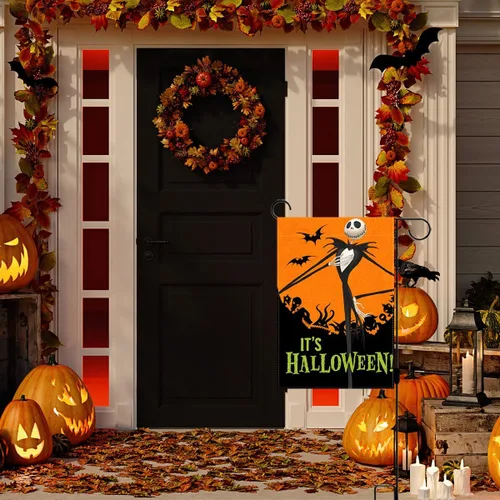Vista 4 de Sunwer Bandera de jardín de Halloween para decoración de fiesta al aire libre, patio delantero, suministro de decoración de patio, 12.5 x 18 pulgadas