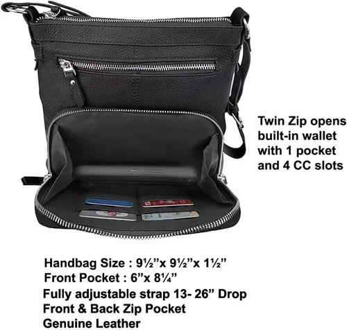 Vista 5 de SILVERFEVER Bolso cruzado grande de cuero para mujer, resistente al agua