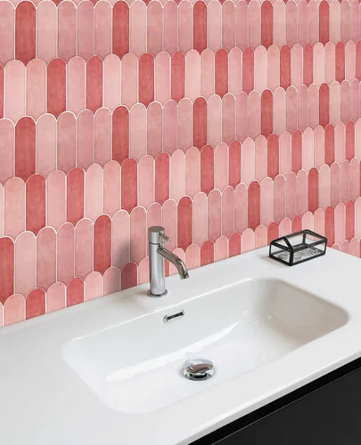 Vista 7 de Azulejos Rosas para Salpicaduras de Cocina de Despegar y Pegar, Azulejos Autoadhesivos 3D Rosa Brillantes con Diseño de Plumas de Pavo Real