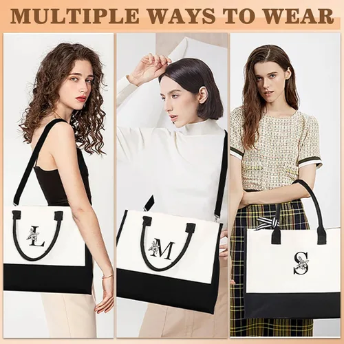 Vista 2 de Regalos de cumpleaños para mujeres y ella, bolsa de lona con monograma, bolsa de maquillaje, regalos personalizados para profesores, amigas