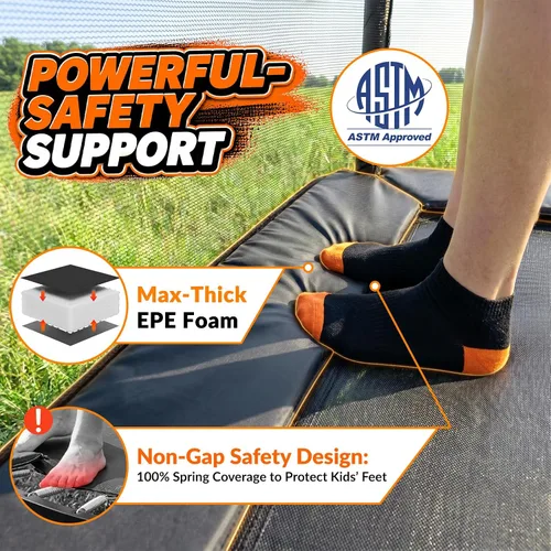 Vista 5 de jumpfly Trampolín rectangular de 6 pies para niños, trampolín para niños pequeños con columpio y aro de baloncesto, mini para interiores