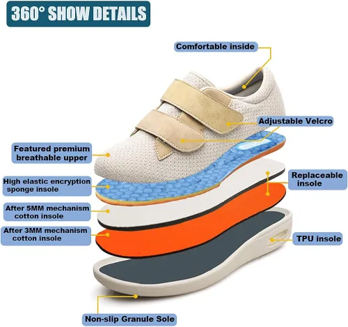 Vista 6 de W&LESVAGO Zapatillas diabéticas para hombre con correa de clusure extraíble, antideslizantes, ligeras, anchas, ajustables, para pies hinchados