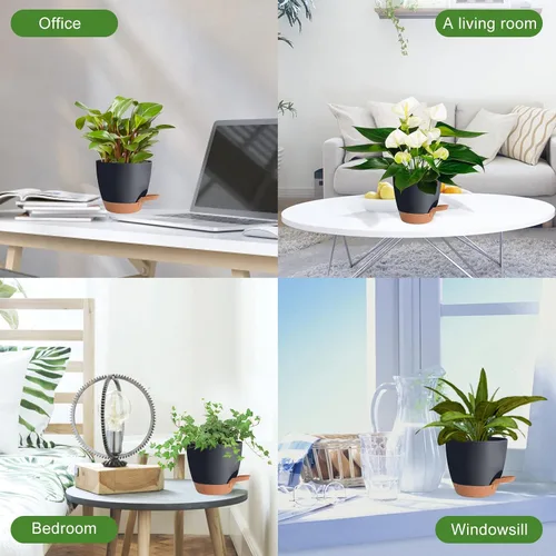 Vista 6 de Vanslogreen Macetas Paquete de 5, Macetas de 7/6.5/6/5.5/5 Pulgadas de Riego Automático con Agujeros de Drenaje para Plantas de Interior, Macetas