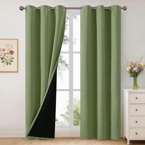 Vista 22 de YoungsTex - Cortinas 100% opacas para dormitorio, con aislamiento térmico y ojales, cortinas oscuras negras con capa pesada para ventana de sala