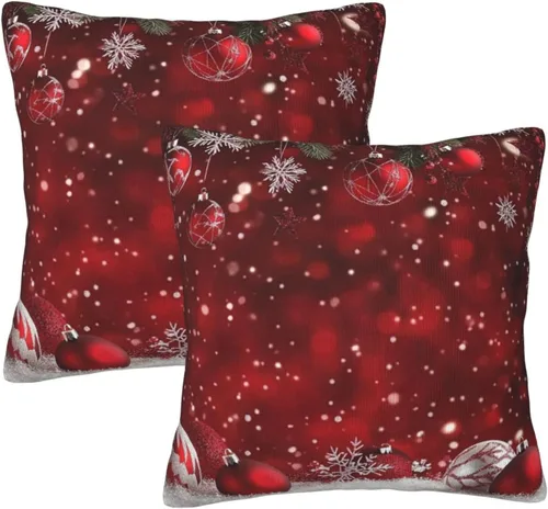 Vista 24 de Fundas de Almohada Flor de Pascua Dorada Copo de Nieve Navidad Xmas Juego de 2 Fundas de Almohadas Cuadradas Funda de Cojín Fundas de Almohadas
