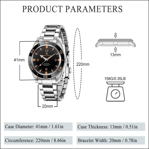 Vista 5 de Pagani Design Relojes para hombre, Japón NH35, movimiento automático, acero inoxidable, 1.614 in, cristal de zafiro, resistente al agua, para hombre