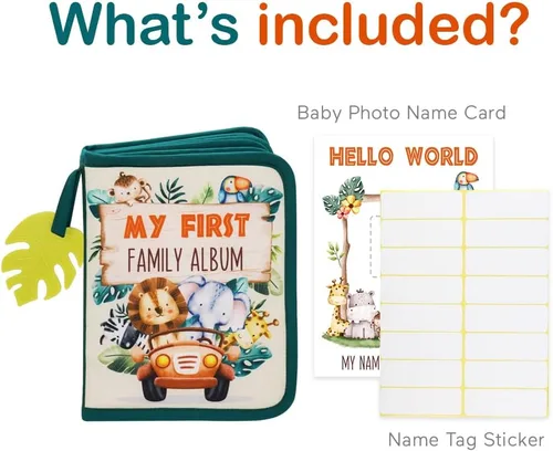 Vista 2 de Urban Kiddy™ Mi Primer Álbum Familiar del Bebé Juego de Regalo de Libro de Tela con Fotos Suave para Recién Nacidos, Niños Pequeños y Niños Safari
