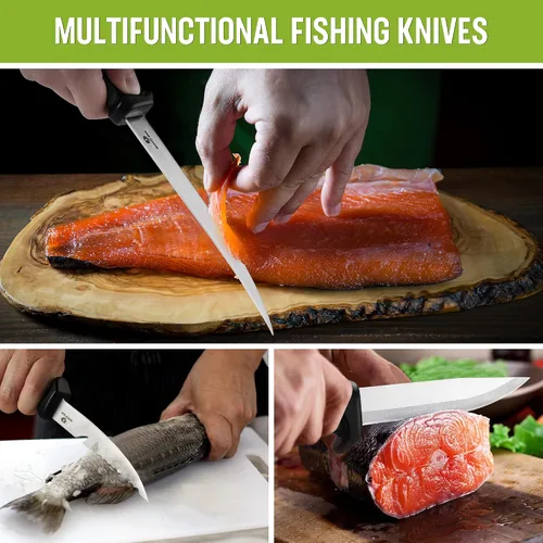Vista 6 de Mossy Oak Juego de cuchillos de filete de pesca de 3 piezas con funda protectora, cuchillos de filete de acero inoxidable con mango antideslizante
