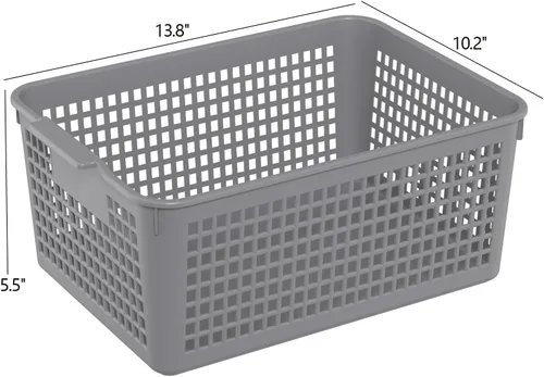Vista 2 de Paquete de 12 cestas de almacenamiento de plástico grandes, cestas de plástico para organizar, color gris