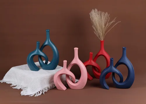 Vista 8 de Juego de 2 jarrones de cerámica azul, moderno jarrón azul marino para centros de mesa de comedor, decoración de casa de campo y hogar, particiones