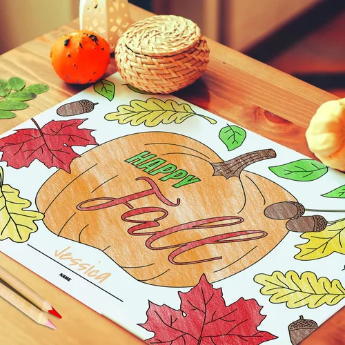 Vista 4 de Manteles individuales de actividades para colorear de Acción de Gracias, 12 hojas para colorear de Feliz otoño, 11 x 17 pulgadas, papel de dibujo