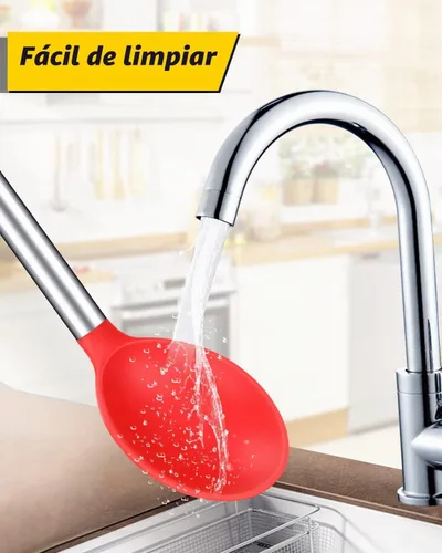 Vista 5 de BUNDLEPRO Cucharas de cocina de silicona para utensilios de cocina Negro-rojo