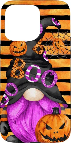 Vista 28 de iPhone 16 Halloween Gnome With Purple Beard Women Pumpkin Witchy Boo Case