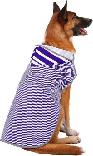 Vista 11 de Impermeable para perros pequeños y cachorros, chaqueta impermeable con capucha con tiras reflectantes, agujero para la correa y poncho de ajuste
