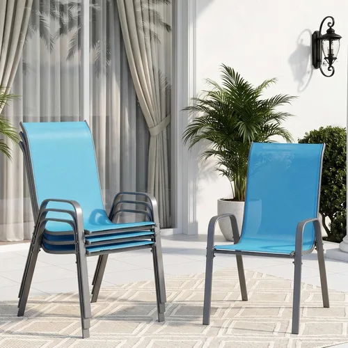 Vista 11 de TLSUNNY Silla de patio, sillas apilables de textileno para exteriores Azul Turquesa