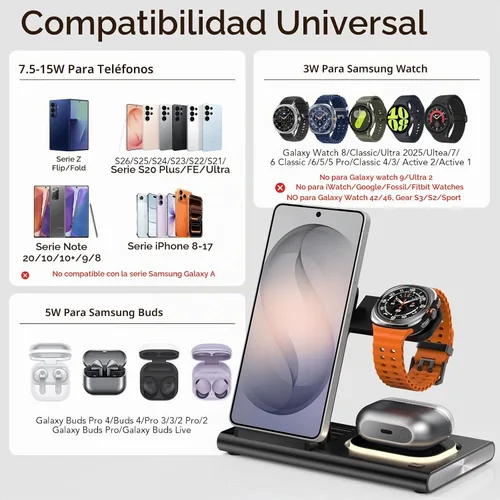 Vista 3 de Wireless Charger for Samsung Charging Station, Foldable & Nightlight