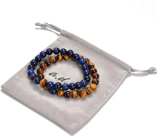 Vista 4 de AD Beads 2 pulseras elásticas de cuentas de distancia para él y para ella, pulsera de yoga de piedra natural