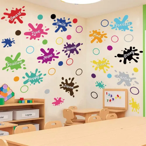 Vista 6 de Supzone Calcomanía de pared de pintura colorida, citas inspiradoras, calcomanías de pared con salpicaduras de tinta, calcomanía de pared de acuarela