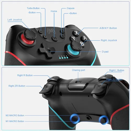 Vista 2 de Deepdawn Controlador de interruptor, controlador profesional inalámbrico compatible con Nintendo Switch, mando de mando inalámbrico con función