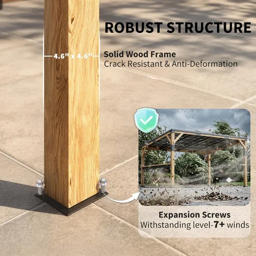 Vista 6 de Outsunny Gazebo de madera de 10'x14' con techo inclinado de acero