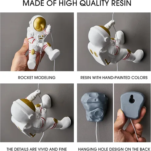 Vista 12 de 3 figuras de astronauta para escalar, esculturas de pared, decoración para colgar en la pared, decoración temática del espacio exterior