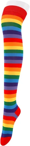 Vista 2 de Calcetines altos hasta el muslo para mujer, calcetines por encima de la rodilla, calcetines a rayas, calcetines altos hasta la rodilla, calcetines