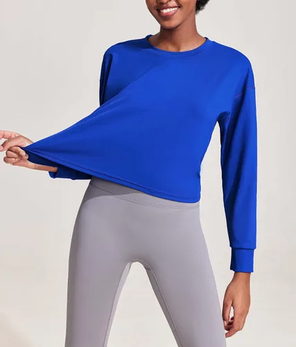 Vista 3 de PINSPARK Camisetas cortas de entrenamiento para mujer, de manga larga, para yoga, casual, atlética, para correr, gimnasio, entrenamiento