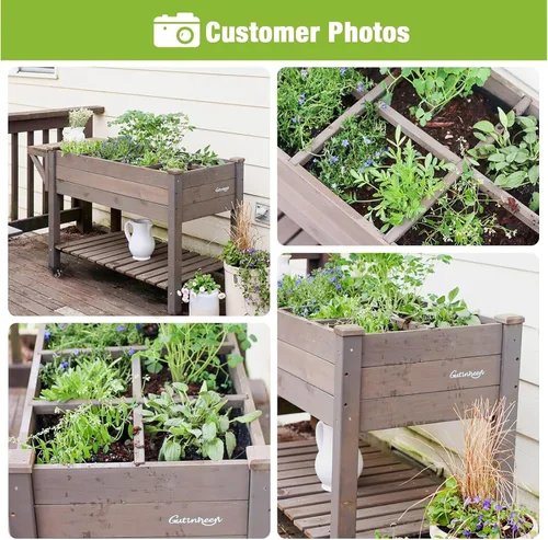 Vista 5 de GUTINNEEN Cama de jardín elevada para hierbas, jardinera elevada para patio, cajas de verduras con rejilla de cultivo, estante de almacenamiento