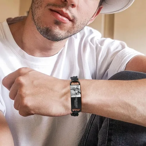 Vista 3 de MPRAINBOW Pulsera de fotos personalizada para hombres, regalos personalizados para él y ella, imagen personalizada, nombre y texto grabados de acero