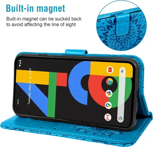 Vista 4 de Asuwish Funda de teléfono para Google Pixel 4a 4G con protector de pantalla de vidrio templado, funda delgada de piel con diseño de girasol, soporte
