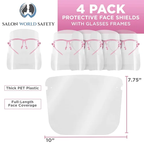 Vista 2 de TCP Global Salon World Protectores Faciales de Seguridad con Marcos de Gafas Rosas (Paquete de 4) - Protectores Faciales Completos Ultra