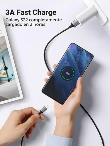 Vista 3 de UGREEN Cable USB a USB C 3.0 Cable USB C 3.0 de transferencia de datos de 5 Gbps tipo C, cable trenzado de nailon de carga rápida para Android